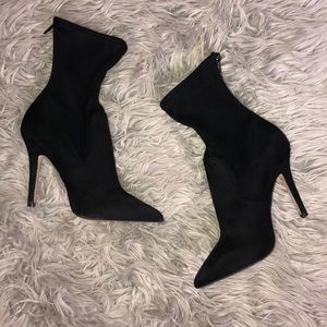 Aldo faux suede black pointed toe mid calf booties